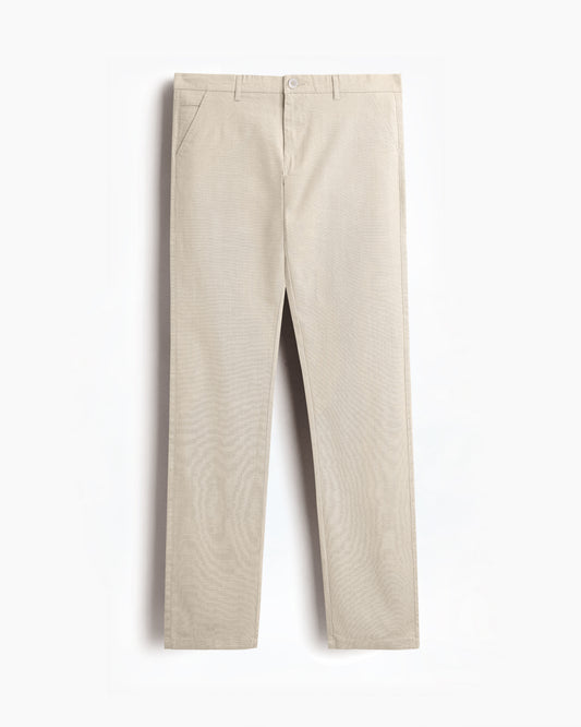 Cotton Casual Pants Light Beige Linen