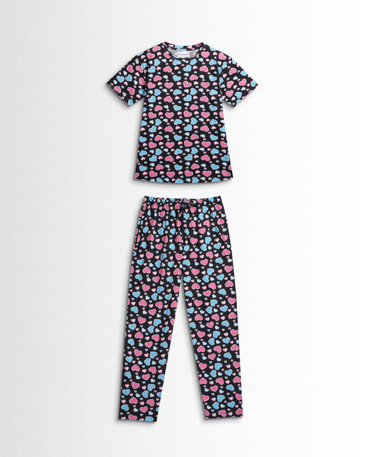 Women's Co ord set Black(Blue Heart)