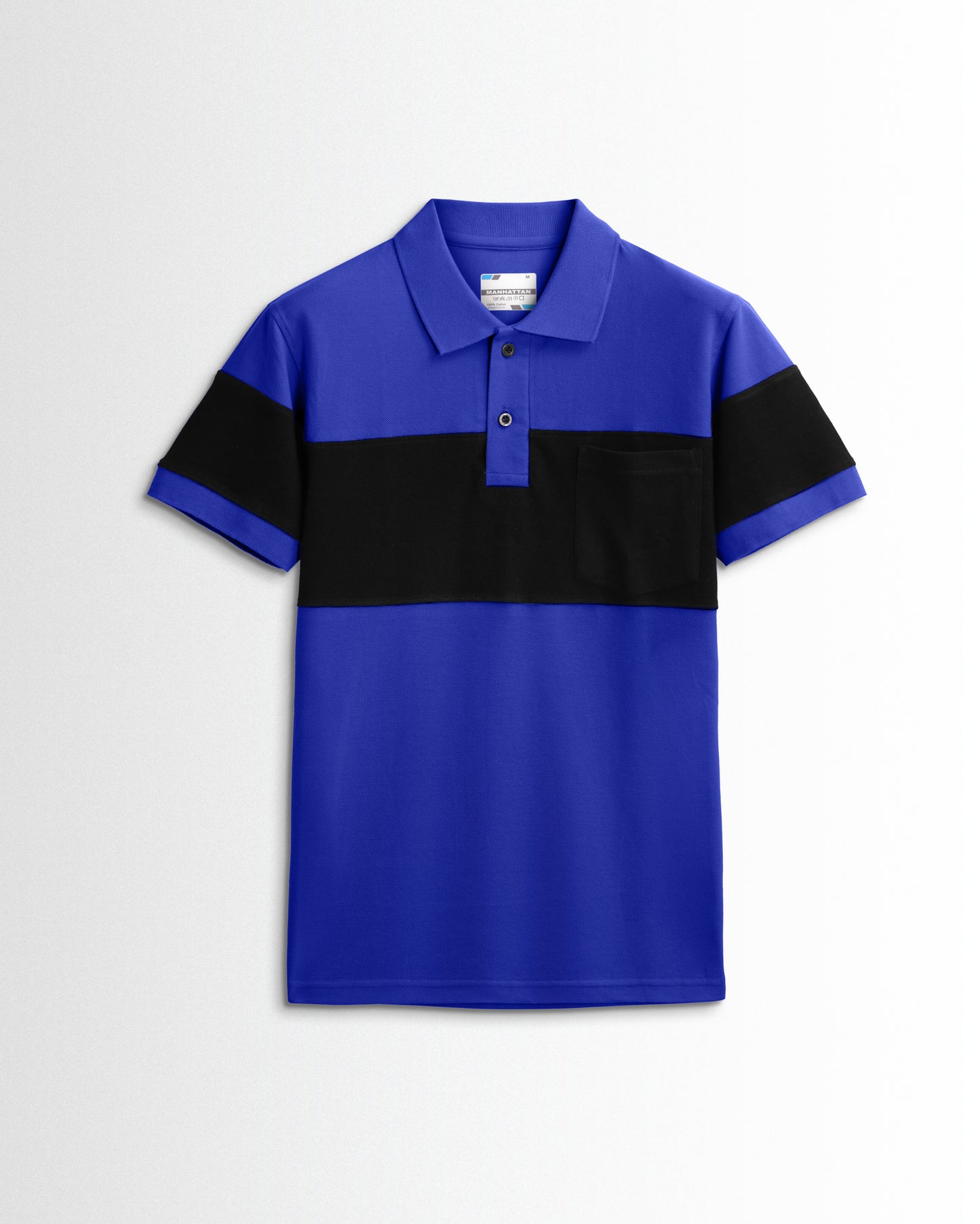 Pure Cotton Polo Pocket T shirts (Azure Blue/Black) Cut & Sew