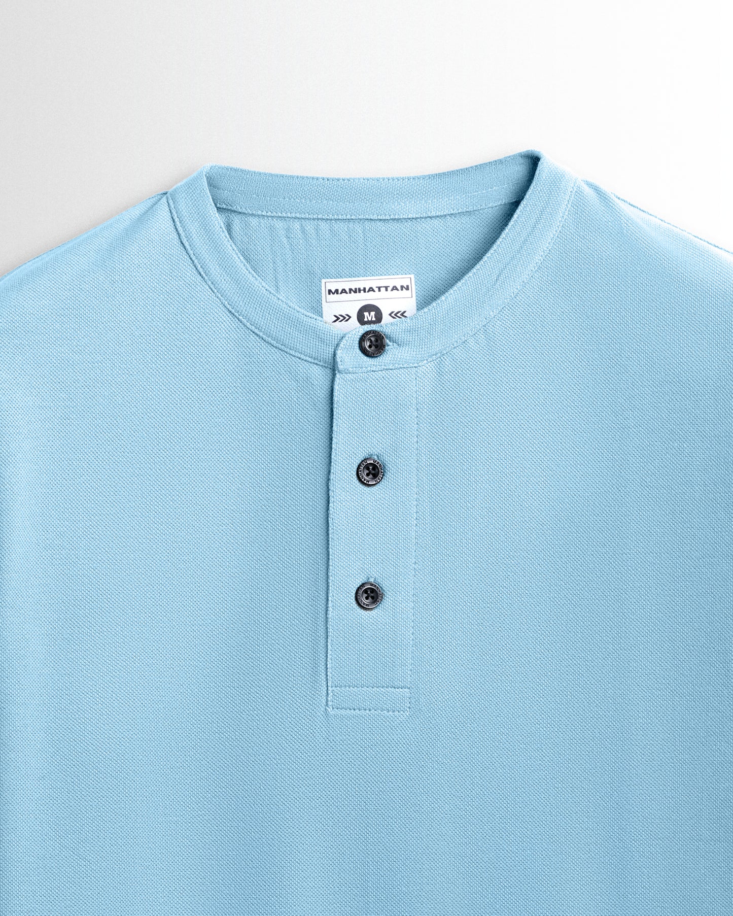 Pure Cotton Henley Without Pocket T Shirts (Sky Blue)