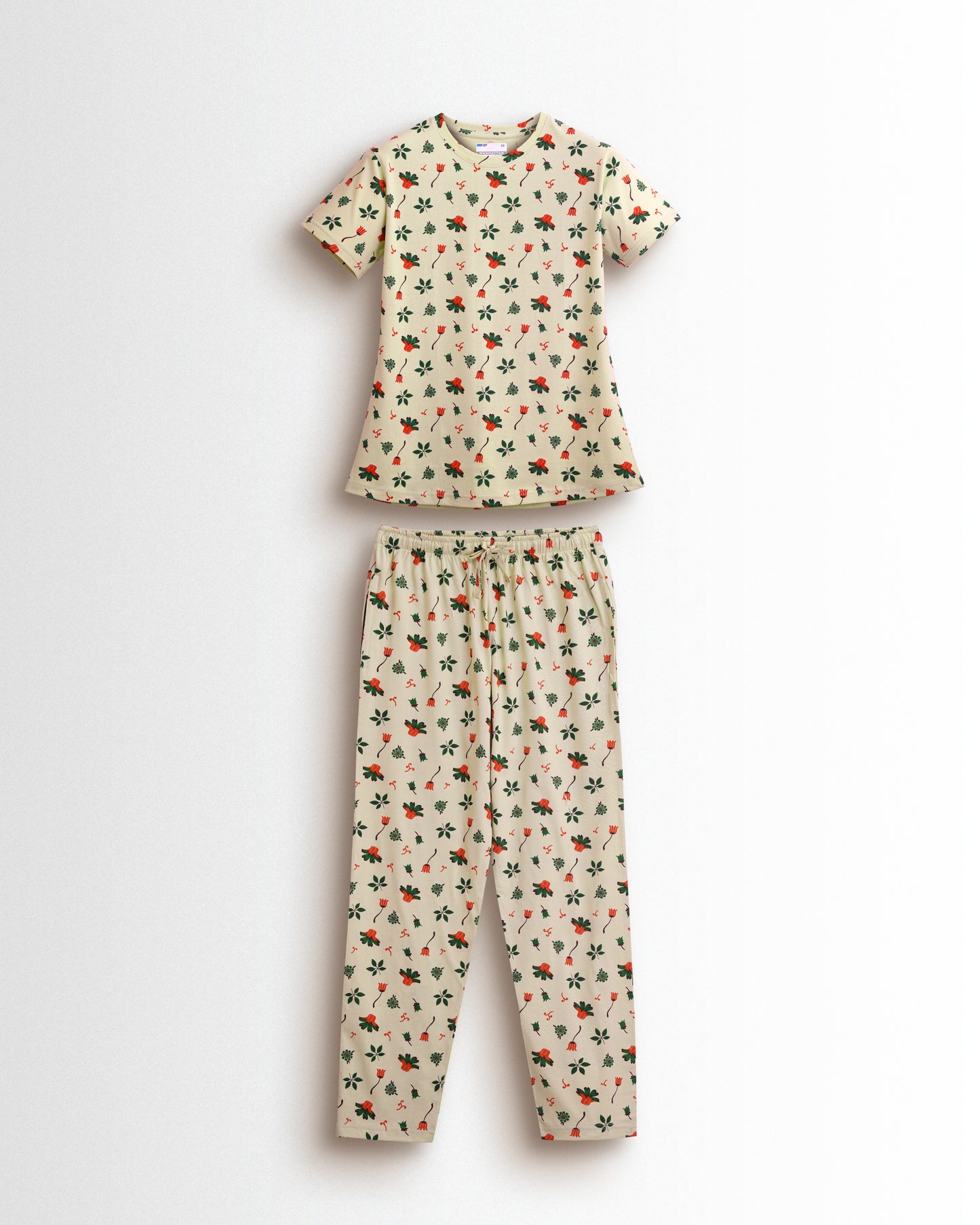 Women's Co ord set Beige Green Flower