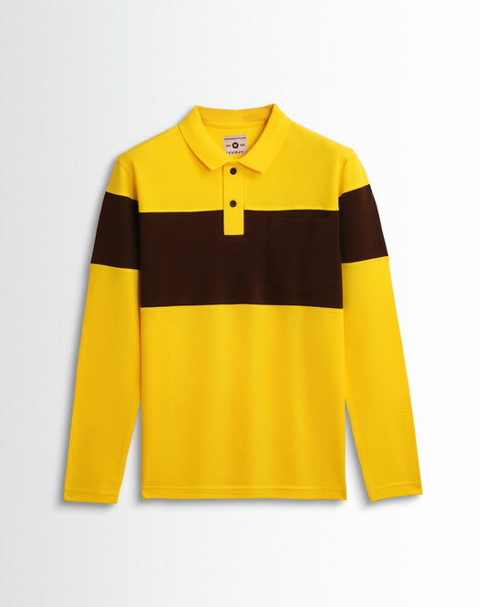 Cotton Polo Full Sleeve Pocket (Yellow/Coffee) Cut & Sew
