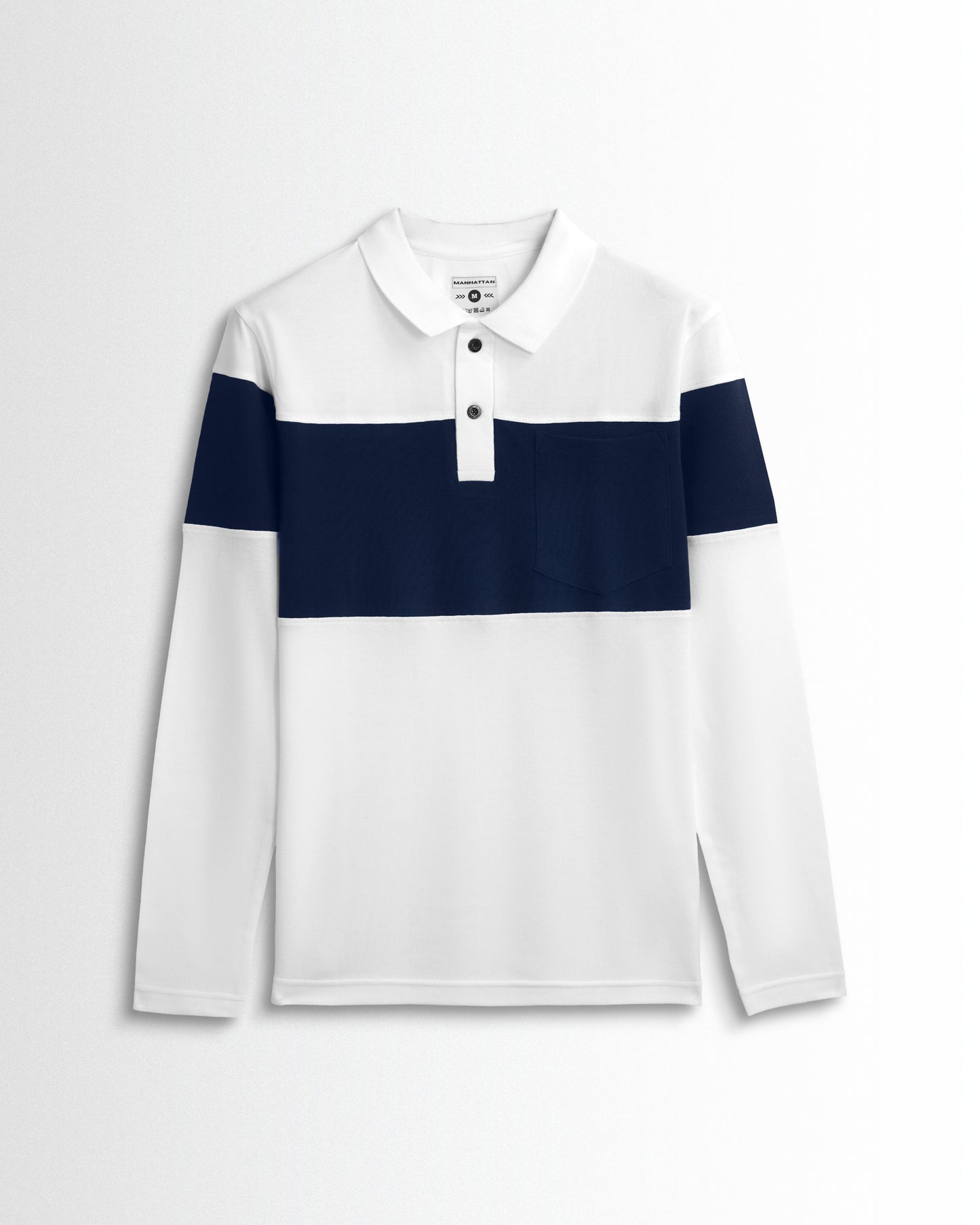 Cotton Polo Full Sleeve Pocket (White/Navy) Cut & Sew