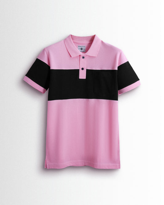 Pure Cotton Polo Pocket T shirts (Pink/Black) Cut & Sew