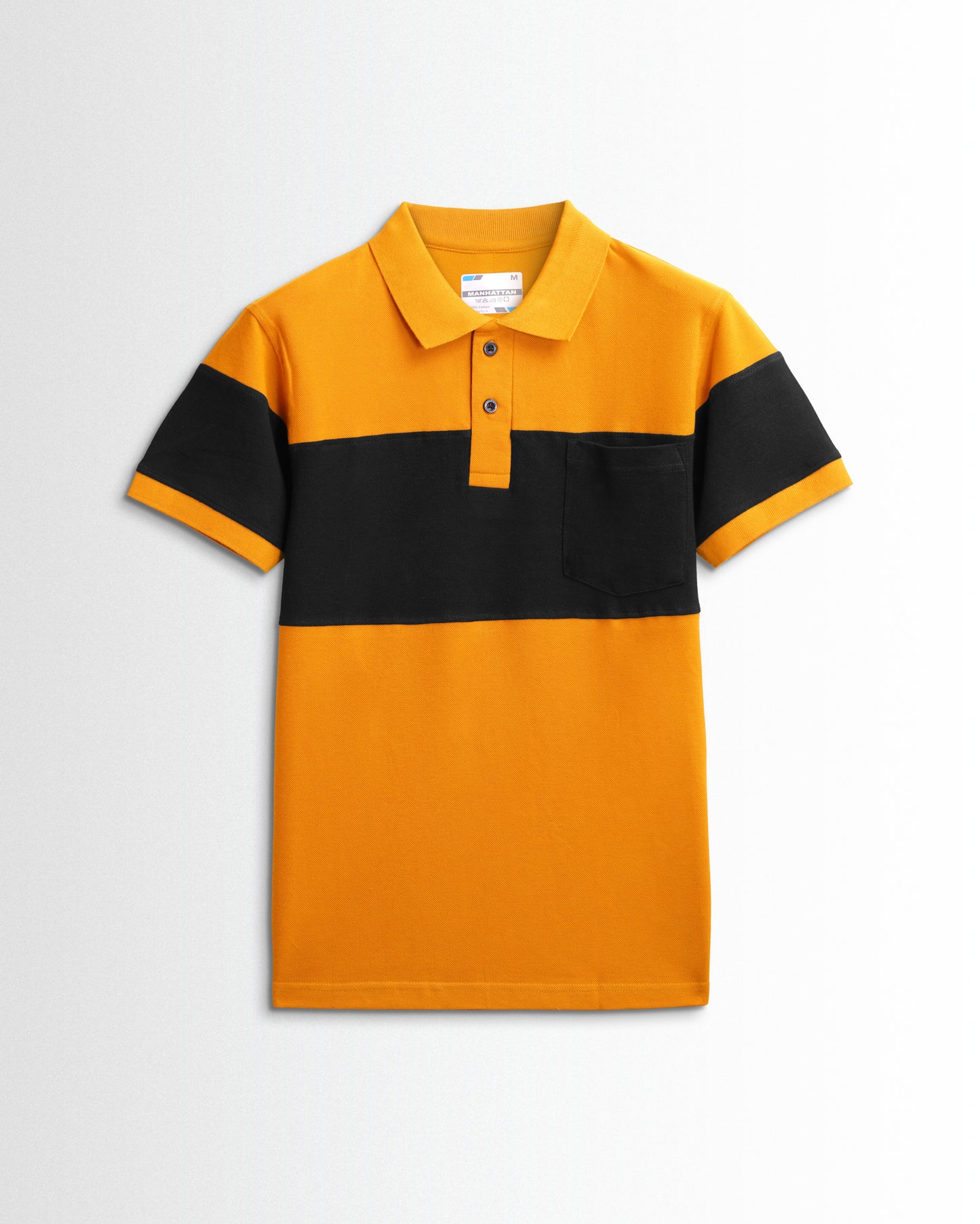 Pure Cotton Polo Pocket T shirts (Mustard/Black) Cut & Sew