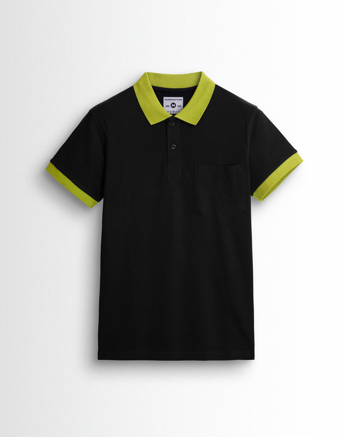Pure Cotton Polo Pocket T Shirts (Black/ Apple Green)