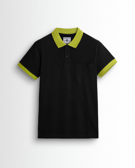 Pure Cotton Polo Pocket T Shirts (Black/ Apple Green)