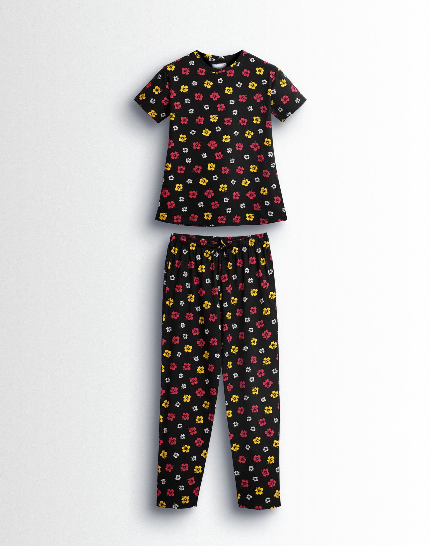 Women's Co ord set Black Yellow Flower