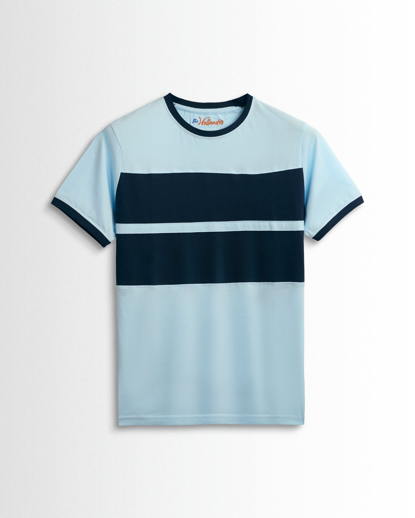 Round Neck Sky Blue/Navy Cut and Sew