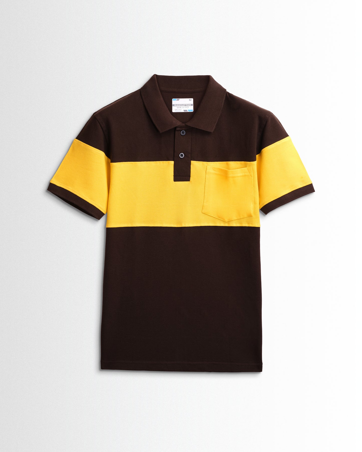 Pure Cotton Polo Pocket T shirts (Coffee Brown/ Yellow) Cut & Sew
