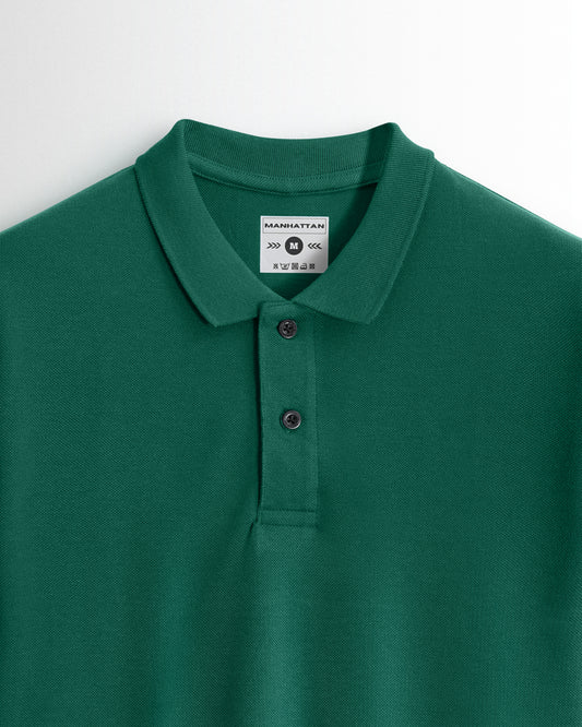 Pure Cotton Polo Plain T Shirts (Forest Green) Without Pocket