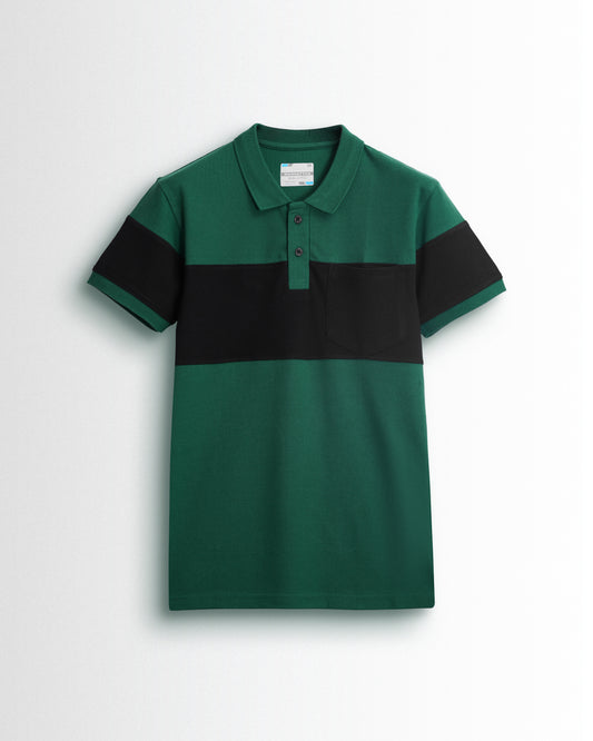 Pure Cotton Polo Pocket T shirts (Forest Green/Black) Cut & Sew