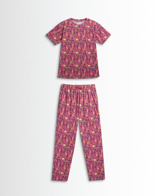 Women's Co ord set Dark Pink Flower