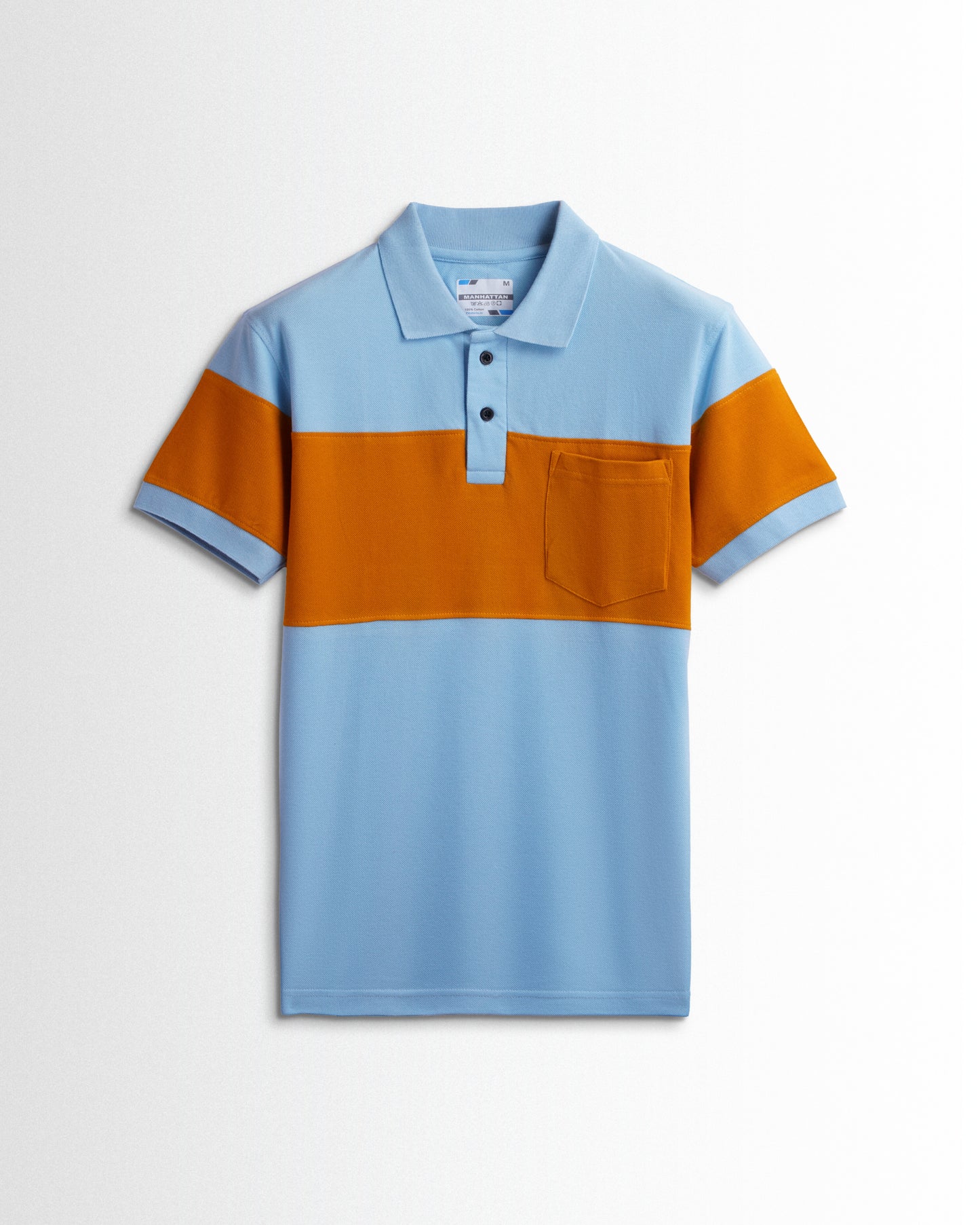 Pure Cotton Polo Pocket T shirts (Sky Blue/Mustard) Cut & Sew