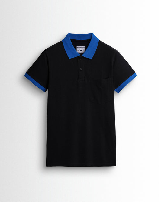 Pure Cotton Polo Pocket T Shirts (Black/ Royal Blue)