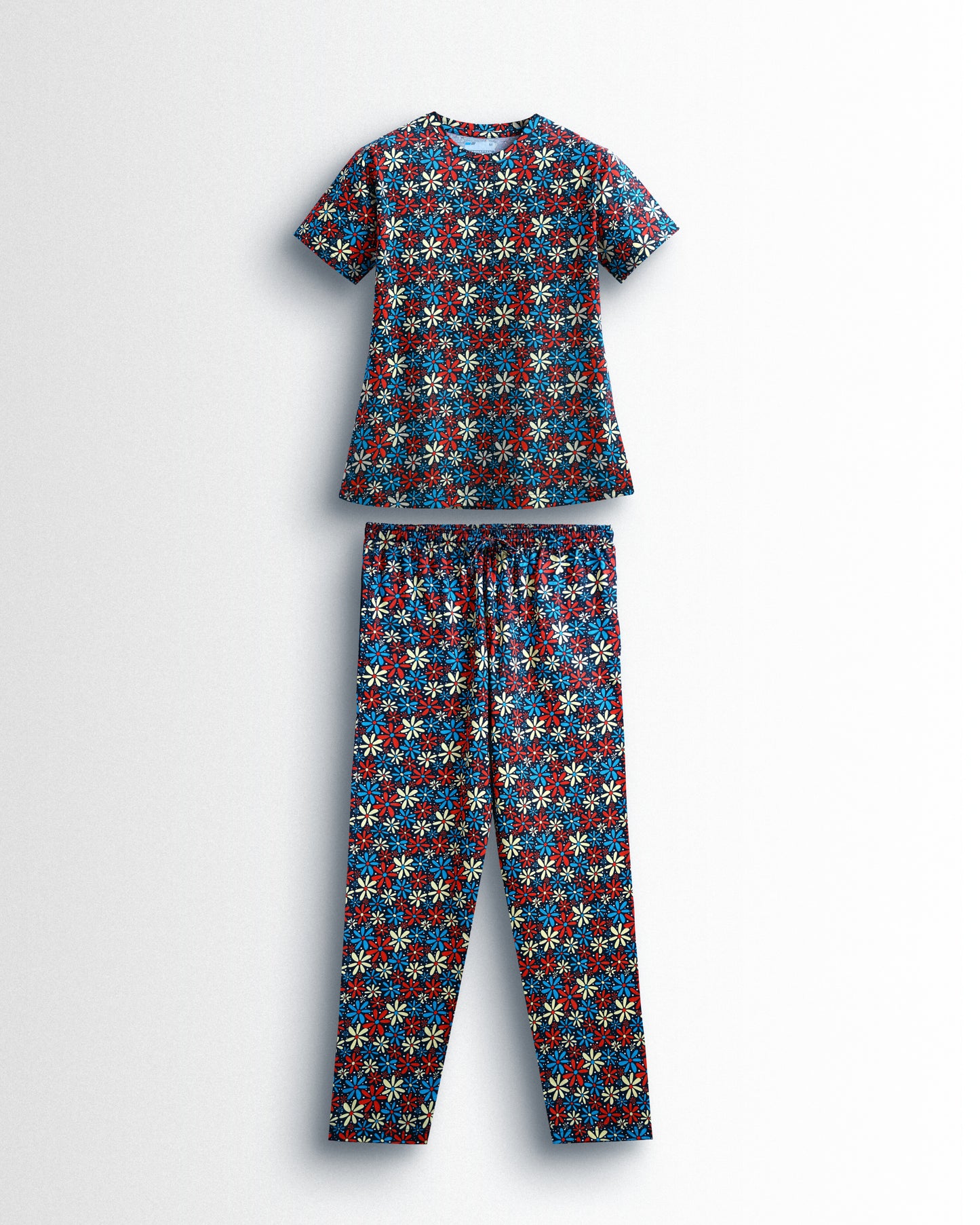Women's Co ord set Black Red Flower