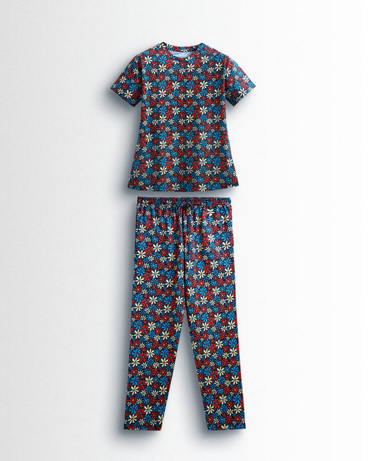 Women's Co ord set Black Red Flower