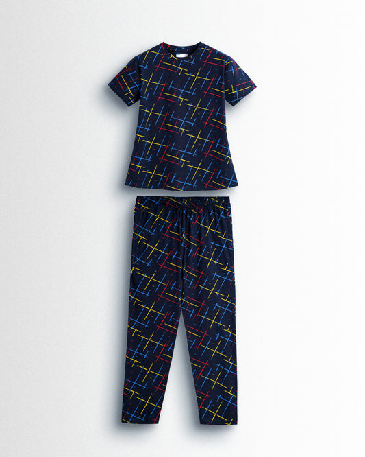 Women's Co ord set Navy (Lines)