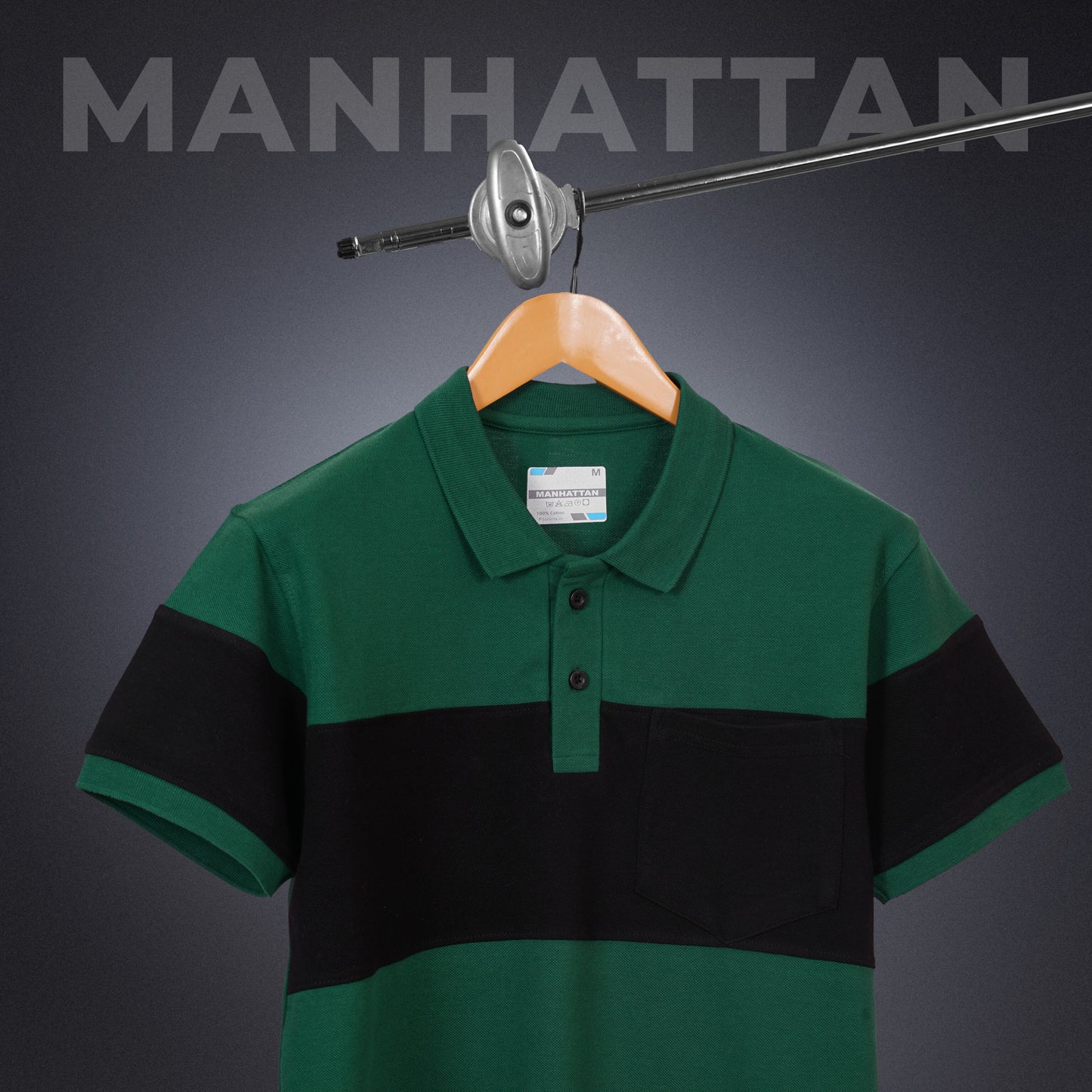 Pure Cotton Polo Pocket T shirts (Forest Green/Black) Cut & Sew
